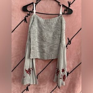 Guess Off-Shoulder Top with Embroidered Sleeves